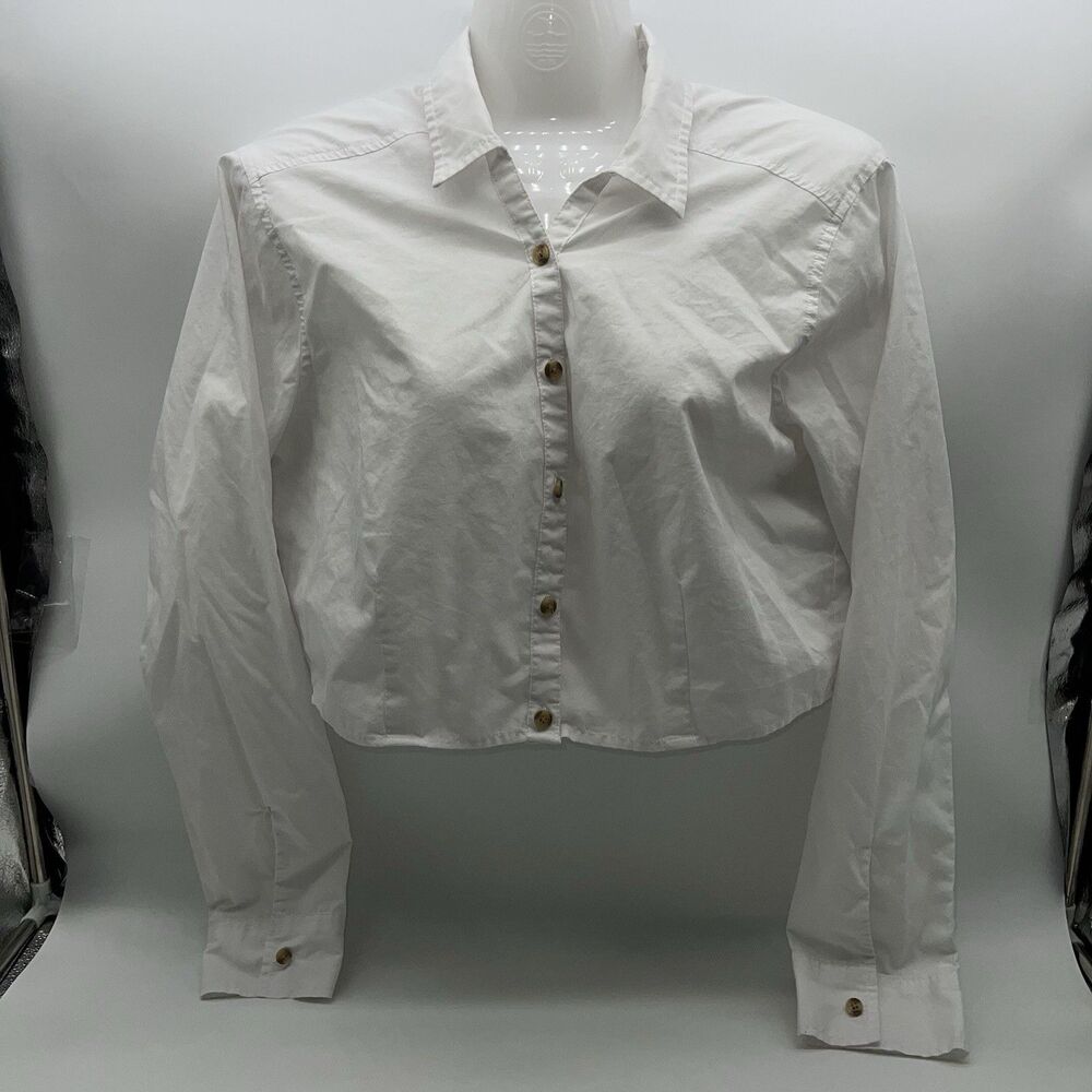 Hollister button down casual shirt top white striped long sleeve women size M
